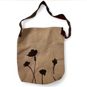 NWOT Lotta Jansdotter Light Brown Linen & Black Shoulder Elbow Tote Bag Leather